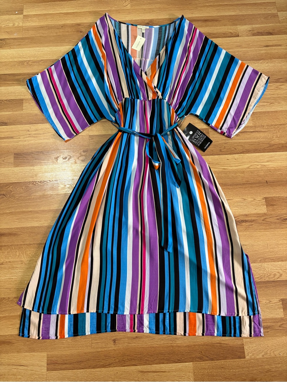 Loralette Colorful Striped V-Neck Plus Size Dress 22/24 - Fun Coastal Vacation